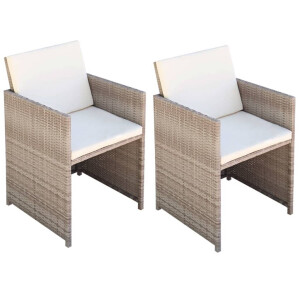 vidaXL Tuinstoelen 2 st met kussens poly rattan beige
