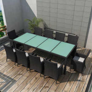 vidaXL 11-delige Tuinset met kussens poly rattan zwart