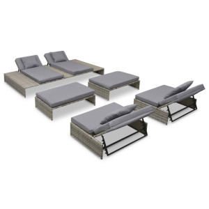 vidaXL 5-delige Loungeset met kussens poly rattan grijs