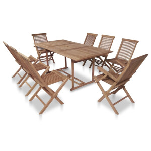 vidaXL 9-delige Tuinset met klapstoelen massief teakhout