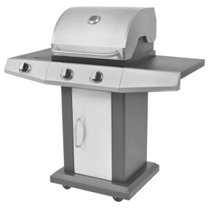 vidaXL Gas Grill met Branders met wiel Zilver Staal met Metaal Slang