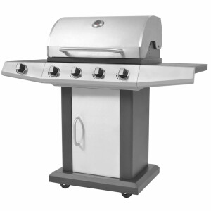 vidaXL Gas Barbecue Grill met wiel Zilver Staal met Metaal Slang