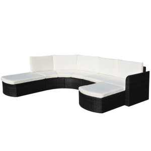 vidaXL 4-delige Loungeset met kussens poly rattan zwart