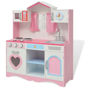 vidaXL Speelgoedkeuken roze en wit 82x30x100 cm hout