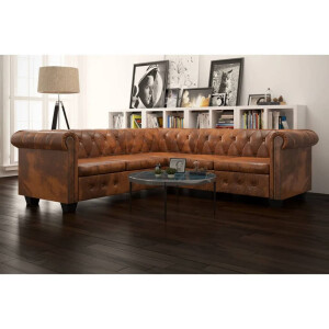 vidaXL Hoekbank 5-zits Chesterfield-stijl kunstleer bruin