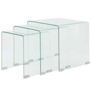 vidaXL Bijzettafel set 3-dlg transparant gehard glas