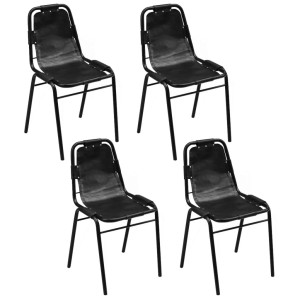 vidaXL Eetkamerstoelen 4 st echt leer zwart