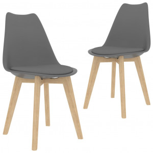 vidaXL Eetkamerstoelen kunstleer massief hout grijs 2 st