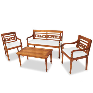 vidaXL 4-delige Loungeset met kussens massief teakhout