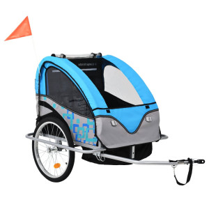 vidaXL Fietstrailer en kinderwagen 2-in-1 blauw en grijs