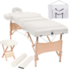 vidaXL Massagetafel- en krukset inklapbaar 3 zones 10 cm dik wit