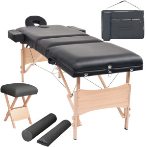 vidaXL Massagetafel- en krukset inklapbaar 3 zones 10 cm dik wit