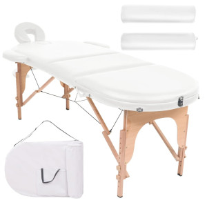 vidaXL Massagetafel inklapbaar 4 cm dik met 2 bolsters ovaal wit