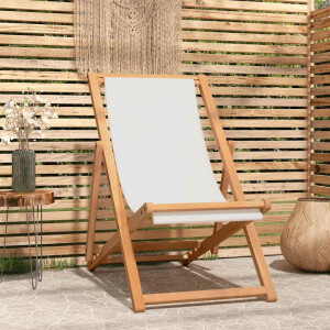 vidaXL Ligstoel 56x105x96 cm teakhout crème