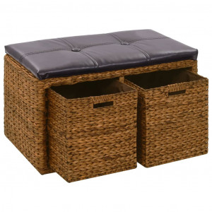 vidaXL Bankje met 2 manden 71x40x42 cm zeegras bruin