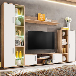 vidaXL Tv-wandmeubel met LED-verlichting Sonoma eiken en wit
