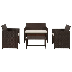 vidaXL 4-delige Loungeset met kussens poly rattan bruin