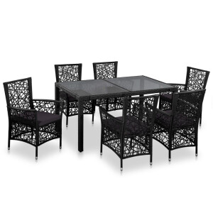 vidaXL 7-delige Tuinset poly rattan zwart