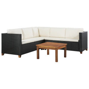 vidaXL 4-delige Loungeset met kussens poly rattan zwart