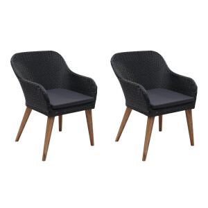 vidaXL Tuinstoelen 2 st met kussens poly rattan zwart
