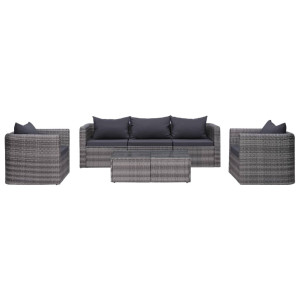 vidaXL 6-delige Loungeset met kussens poly rattan grijs