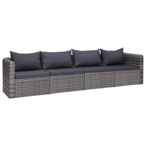 vidaXL 4-delige Loungeset met kussens poly rattan grijs