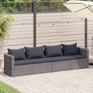 vidaXL 4-delige Loungeset met kussens poly rattan grijs