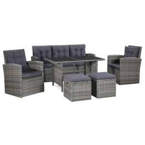 vidaXL 6-delige Loungeset met kussens poly rattan grijs