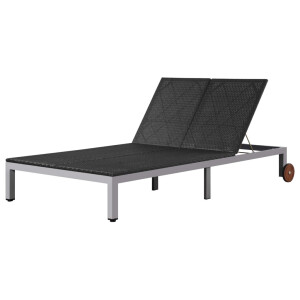 vidaXL Ligbed tweepersoons met wieltjes poly rattan zwart