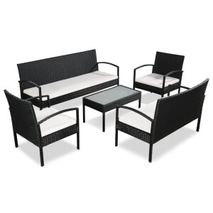 vidaXL 5-delige Loungeset met kussens poly rattan zwart