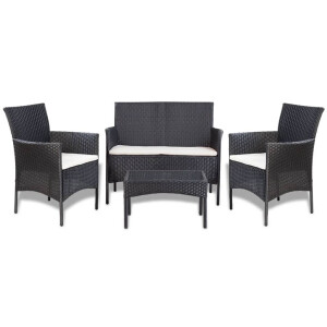 vidaXL 4-delige Loungeset met kussens poly rattan zwart