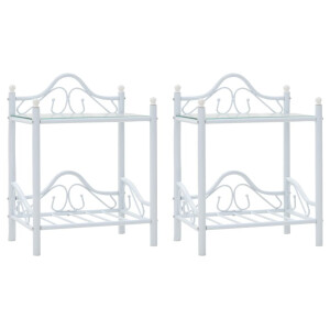vidaXL Nachtkastjes 45x30,5x60 cm staal en gehard glas wit 2 st