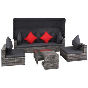 vidaXL 7-delige Loungeset met kussens poly rattan grijs