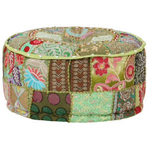 vidaXL Poef patchwork rond handgemaakt 40x20 cm katoen groen