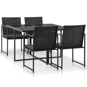 vidaXL 5-delige Tuinset met kussens poly rattan zwart