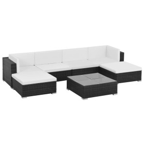 vidaXL 7-delige Loungeset met kussens poly rattan zwart