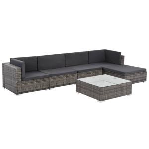 vidaXL 6-delige Loungeset met kussens poly rattan grijs