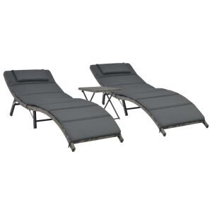 vidaXL 3-delige Loungeset inklapbaar poly rattan grijs