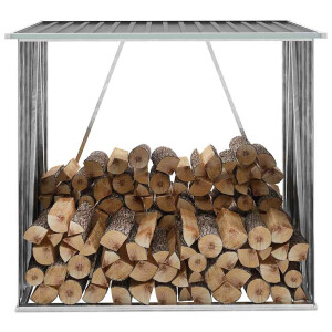 vidaXL Haardhoutschuur 163x83x154 cm gegalvaniseerd staal grijs