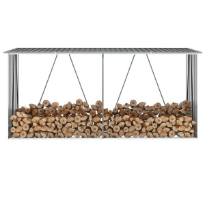 vidaXL Haardhoutschuur 330x84x152 cm gegalvaniseerd staal grijs
