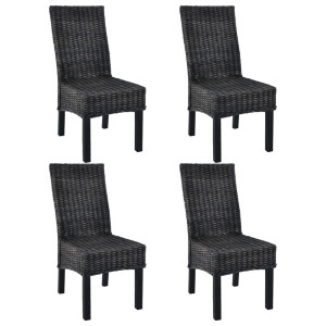 vidaXL Eetkamerstoelen 4 st kubu rattan en mangohout zwart