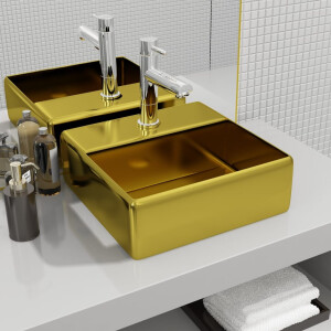 vidaXL Wastafel met kraangat 38x30x11,5 cm keramiek goudkleurig
