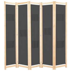 vidaXL Kamerscherm met 5 panelen 200x170x4 cm stof grijs