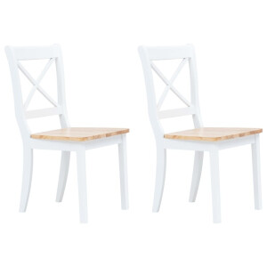 vidaXL Eetkamerstoelen 2 st massief rubberwood naturel en wit