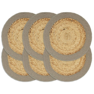 vidaXL Placemats 6 st 38 cm jute en katoen natuurlijk en grijs