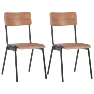 vidaXL Eetkamerstoelen 2 st massief multiplex staal bruin