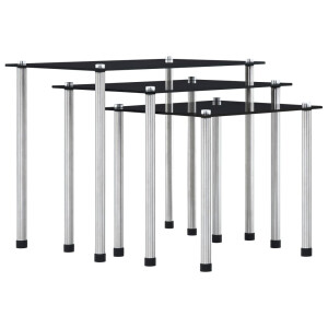 vidaXL 3-delige Tafeltjesset gehard glas zwart