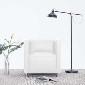 vidaXL Fauteuil kubus kunstleer wit