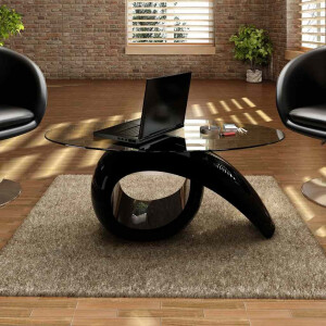 vidaXL Salontafel met ovaal glazen tafelblad hoogglans zwart