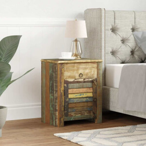 vidaXL Bijzettafel met 1 lade en 1 deurtje gerecycled hout